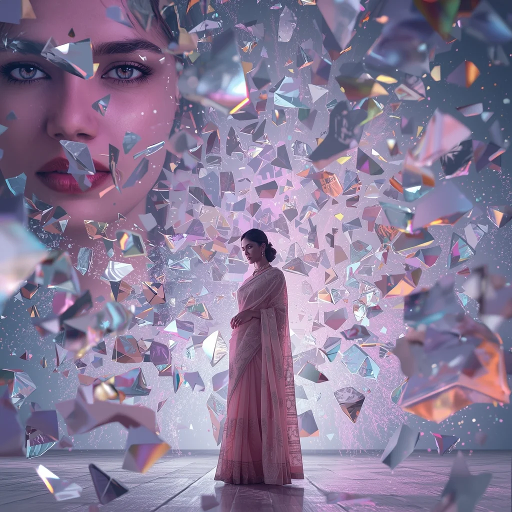 Pastel Saree Hyper Light Reality Shard Explosion Infinite Fragment Cinematic Viral Prompt | Cute Prompt For Girls In Saree In English