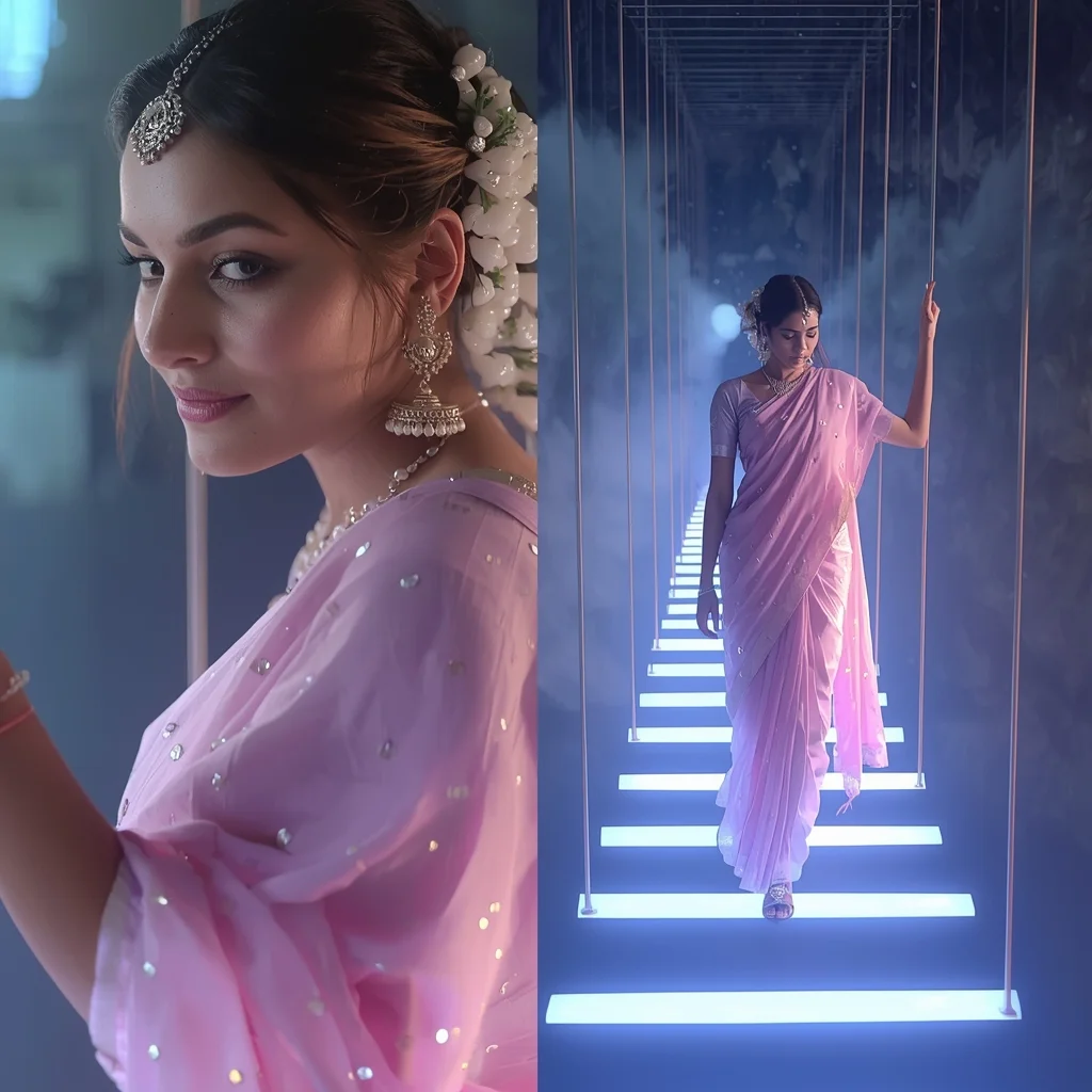 Pastel Saree Infinite Floating Light Bridge Space Path Cinematic Viral Prompt | Indian Saree Ai Prompt