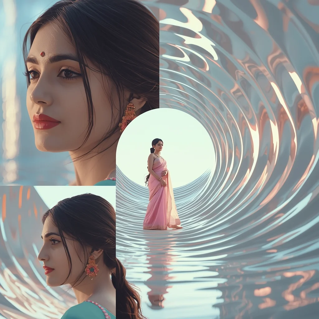 Pastel Saree Light Ripple Distortion Infinite Reflective Reality Cinematic Viral Prompt | Saree Trending Ai Prompt