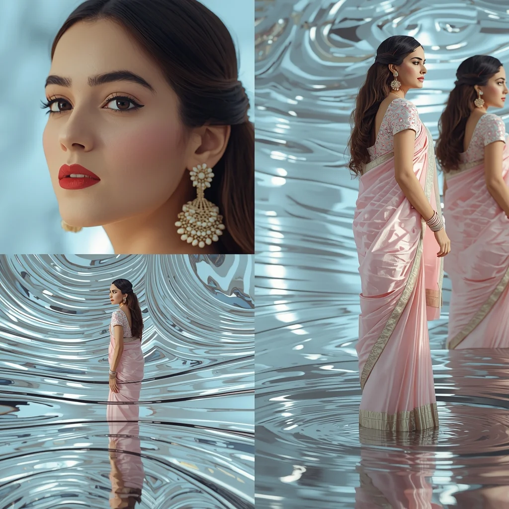 Pastel Saree Light Ripple Distortion Infinite Reflective Reality Cinematic Viral Prompt | Traditional Prompt For Gemini Ai Girl Aesthetic