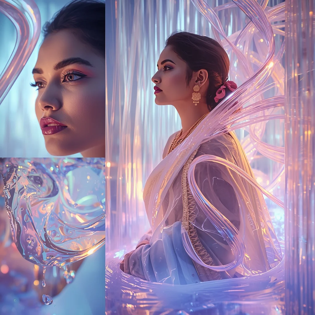 Pastel Saree Liquid Prism Aurora Crystal Energy Fusion Cinematic Viral Prompt | Indian Saree Ai Prompt