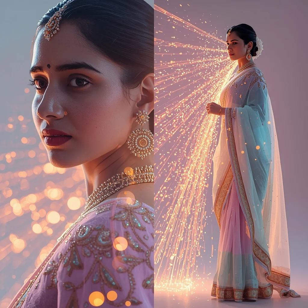 Pastel Saree Magnetic Light Pull Cinematic Prompt | Saree Prompt Generator