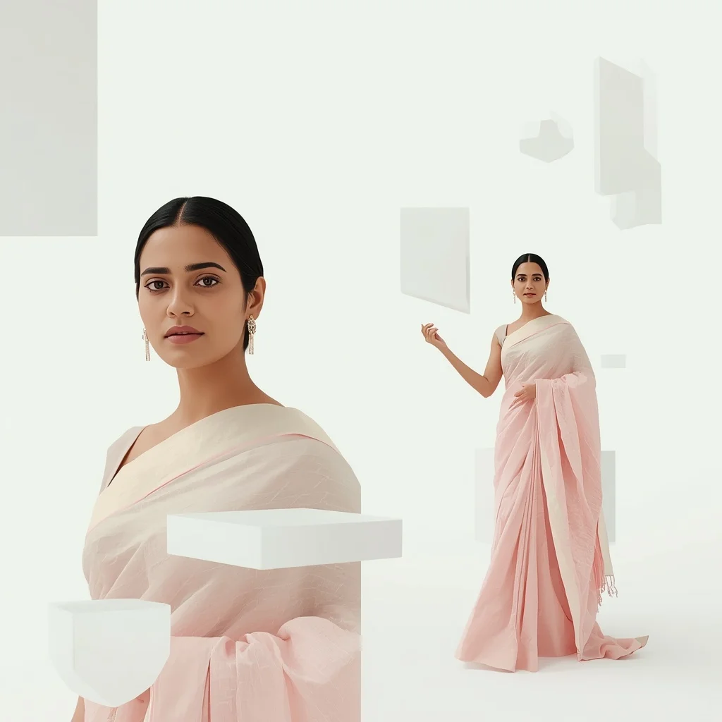 Pastel Saree Minimalist White Ceramic Geometry Lite Background Cinematic Prompt | Ai Prompt For Instagram