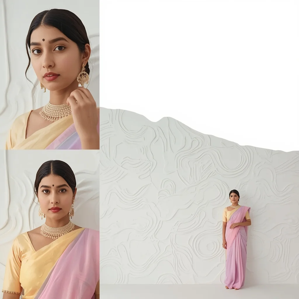 Pastel Saree Minimalist White Gypsum Relief Pattern Wall Lite Background Premium Prompt | Style Ai Prompt
