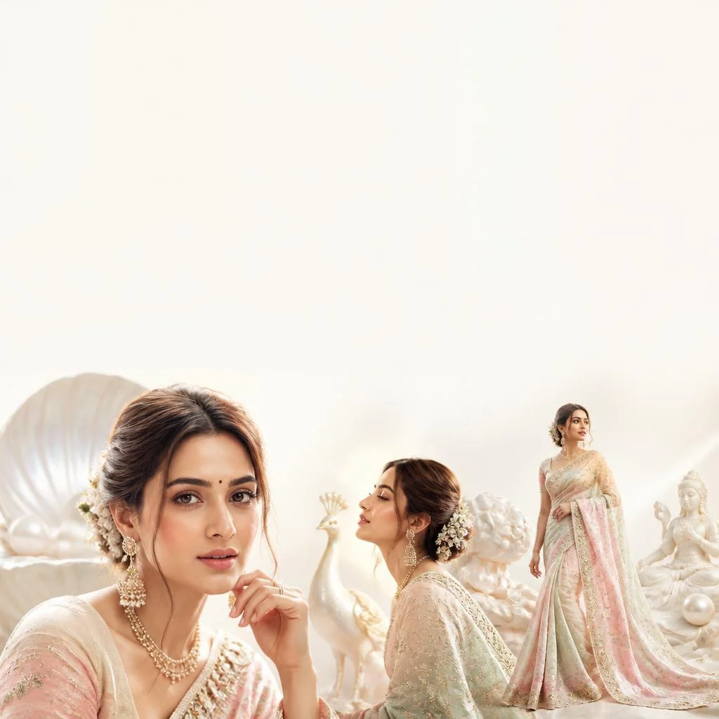 Pastel Saree Mother of Pearl Lite Background Premium Prompt | Prompt For Gemini AI Girl