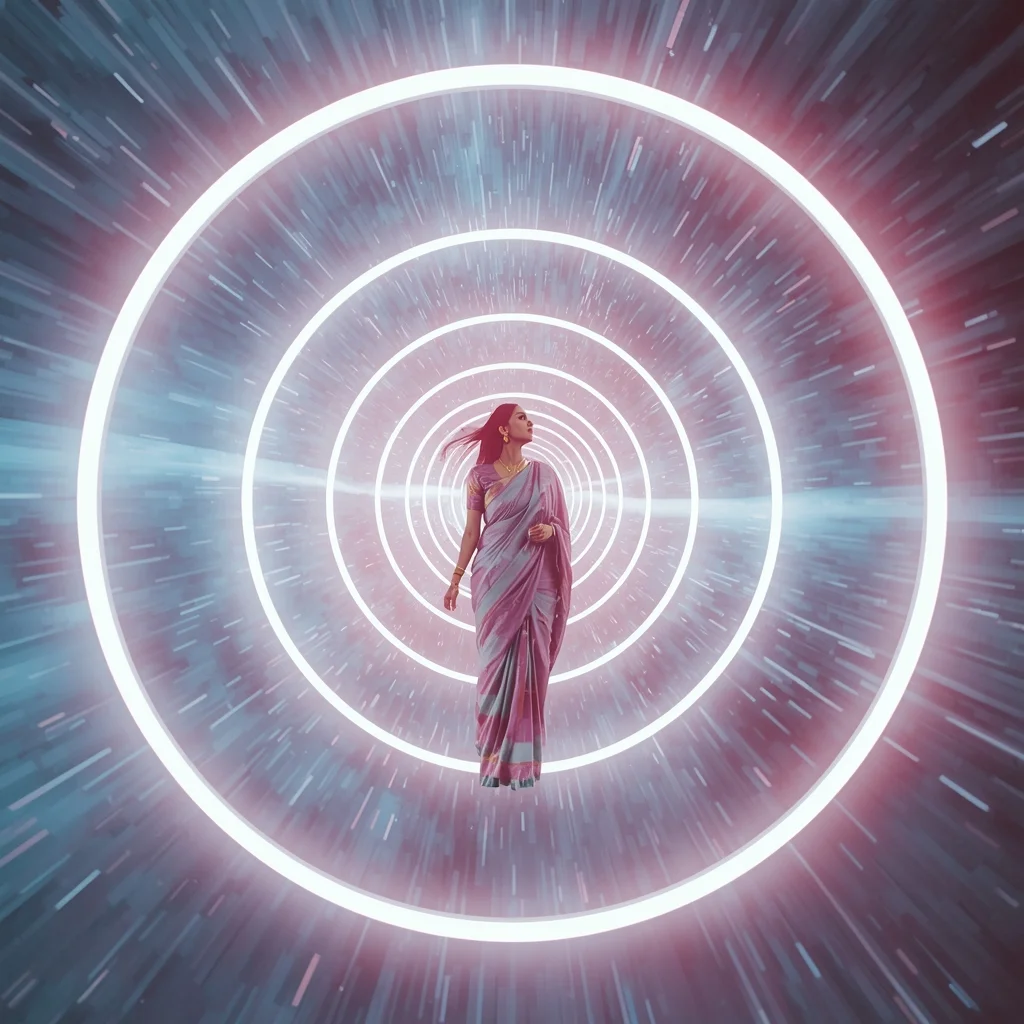 Pastel Saree Multi Portal Ring Infinite Dimensional Passage Cinematic Viral Prompt | Instagram Prompt For Girl In Saree Pic