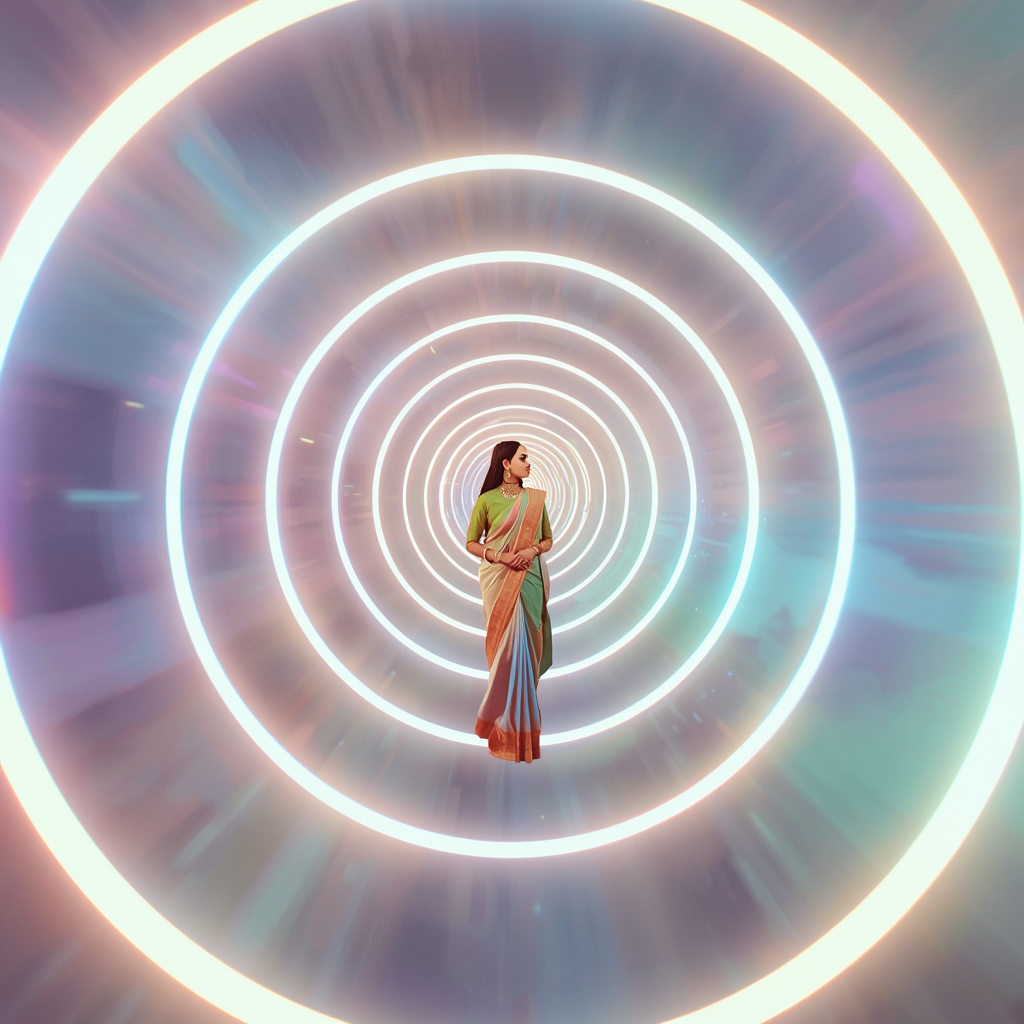 Pastel Saree Multi Portal Ring Infinite Space Journey Cinematic Viral Prompt | Aesthetic Saree Ai Prompt