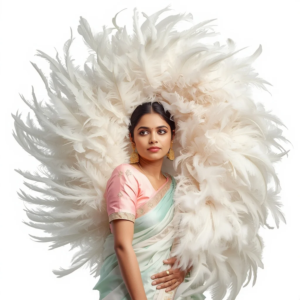 Pastel Saree Whirling Soft White Ostrich Plumes Lite Background Cinematic Prompt | Stable Diffusion Prompt