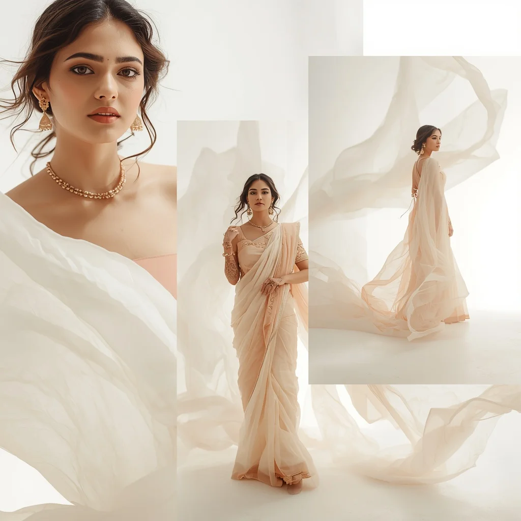 Pastel Saree Whirling White Chiffon Floor Landscape Lite Background Viral Prompt | Gemini Ai Photo