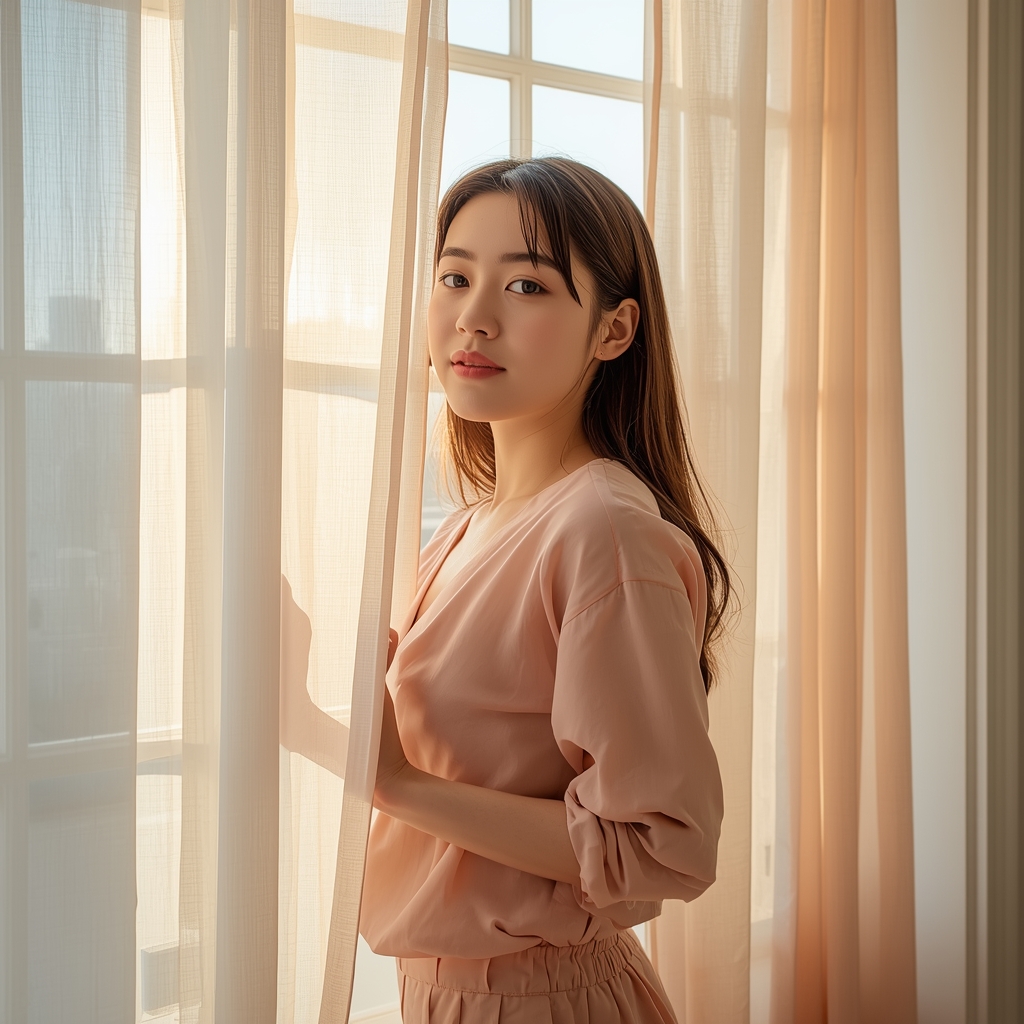 Pastel Window Curtains Girl – Soft Morning Glow Aesthetic | Ultimate Prompt Collection