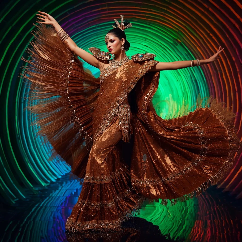 Peacock Blaze Royale Saree with Curved Neon Infinity Kingdom | Romantic Ai Prompt