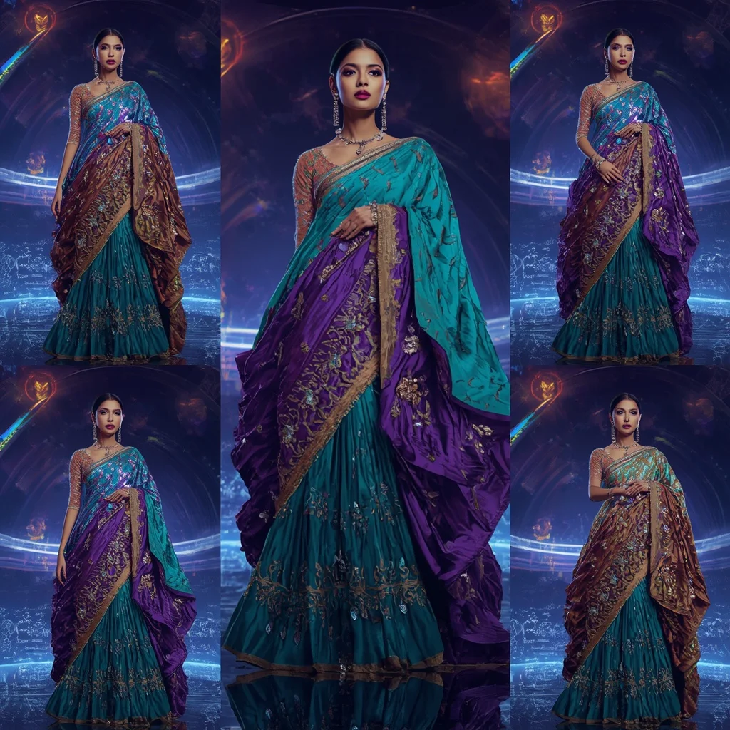 Peacock Crystal Flame Saree with Floating Prism Orbit Citadel | Google Prompt
