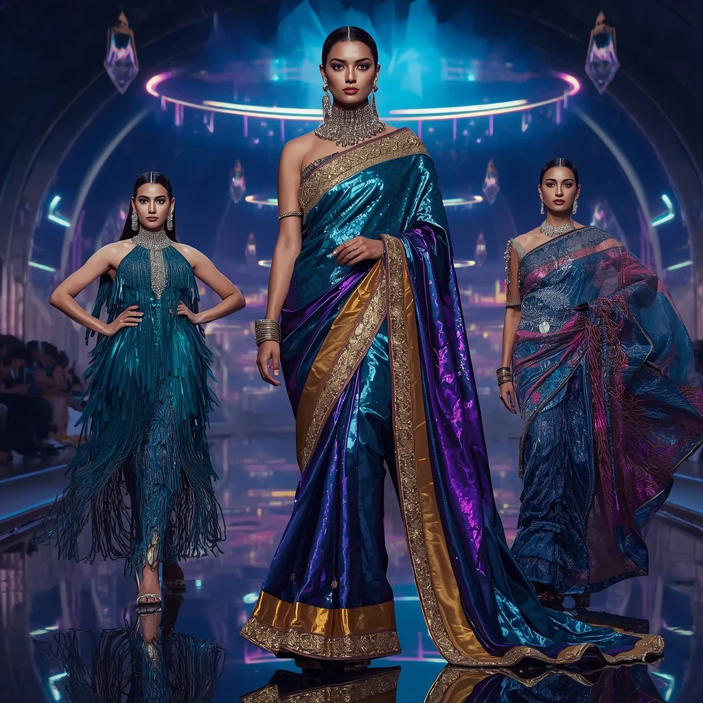 Peacock Crystal Flame Saree with Floating Prism Orbit Fortress | ChatGPT Ai Prompt