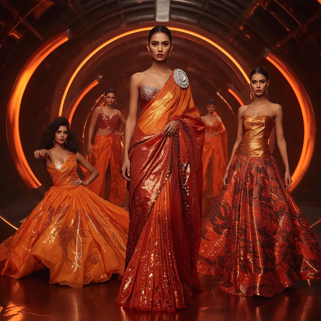 Phoenix Galaxy Festival Saree with Floating Lava Rings | Beautiful Woman Ai Prompt