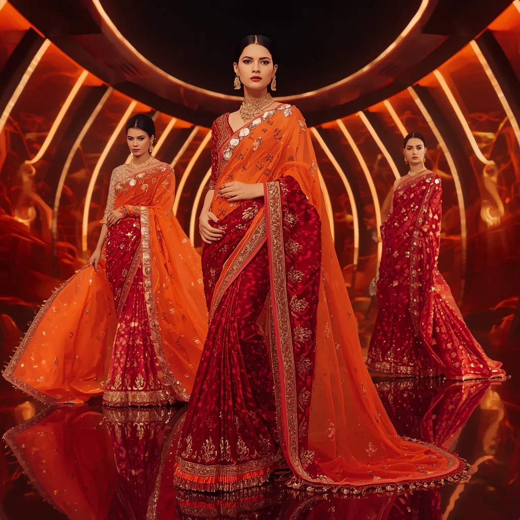 Phoenix Prism Empress Saree with Curved Flame Orbit Hall | Prompt Seen Trending Girl 2026 Chatgpt