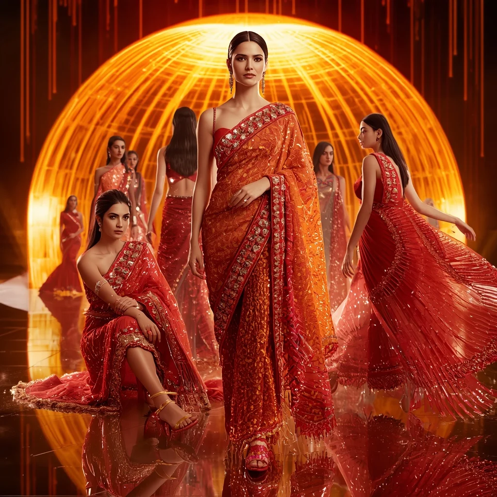 Phoenix Prism Queen Saree with Curved Flame Infinity Crystal Dome | Prompt For Traditional Look For Girl