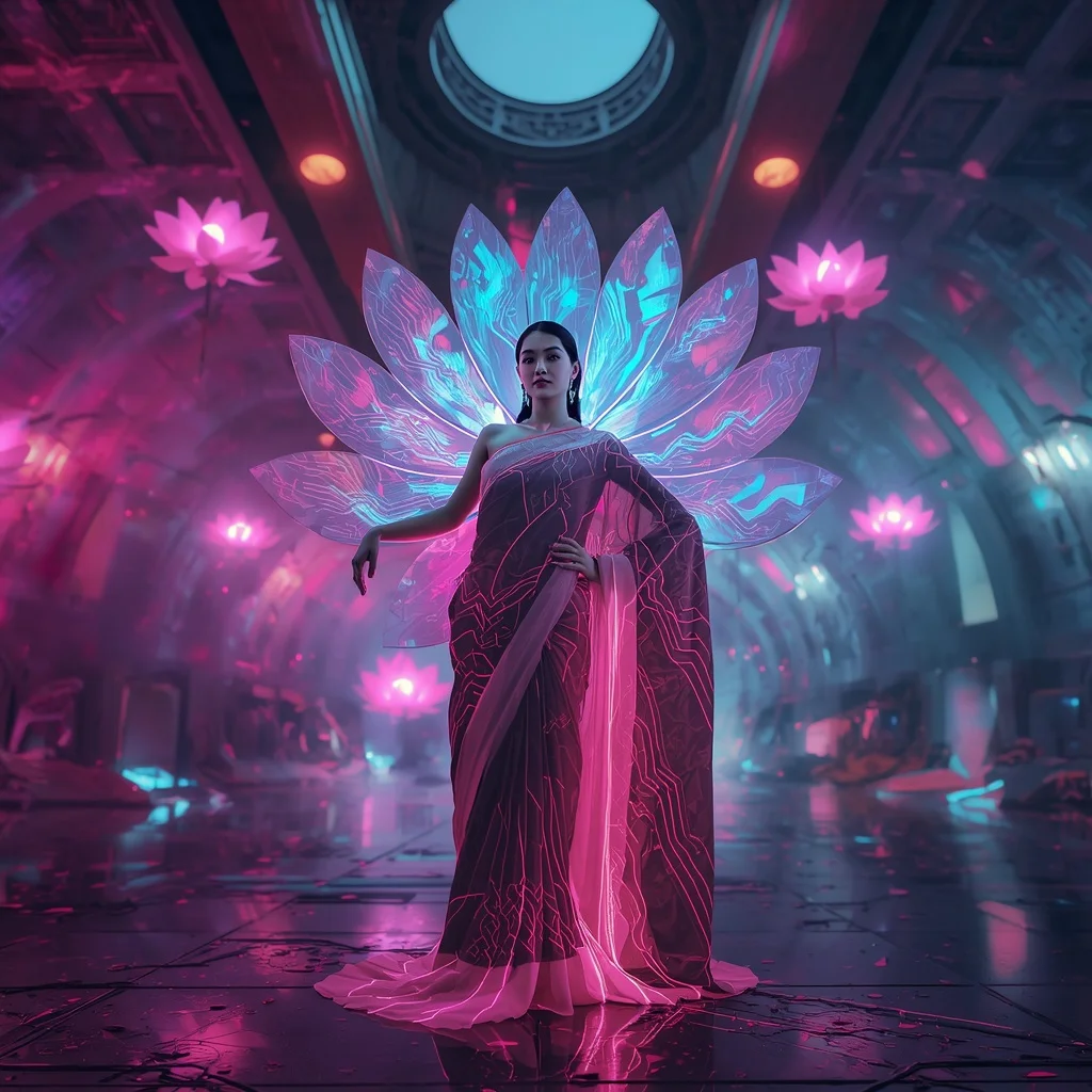 Plasma Lotus Silk Engine Saree with Energy Bloom Reactor | Trending Prompt Girls Instagram