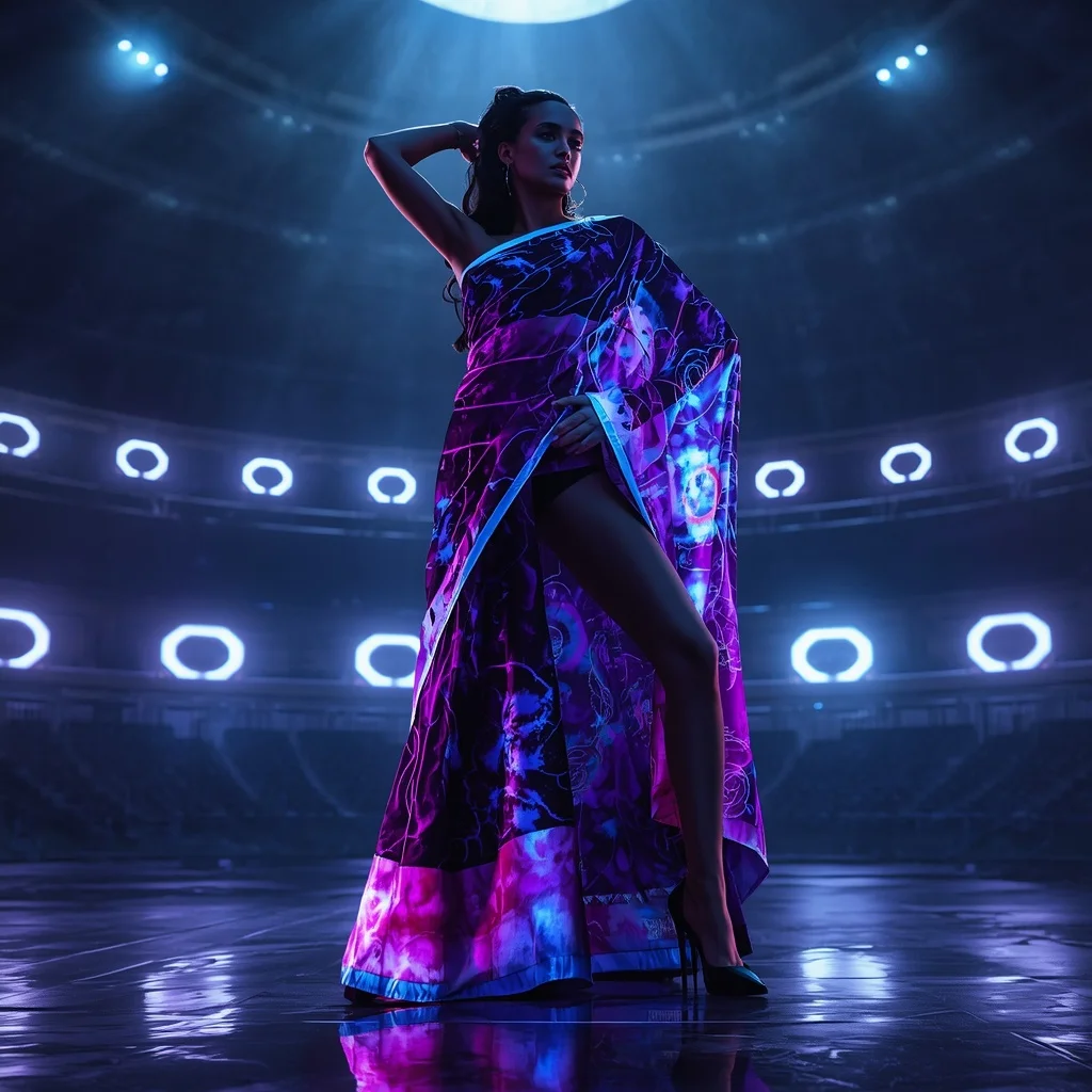 Plasma Shadow Silk Fusion Saree with Dark Energy Pulse Arena | Midjourney Prompt List