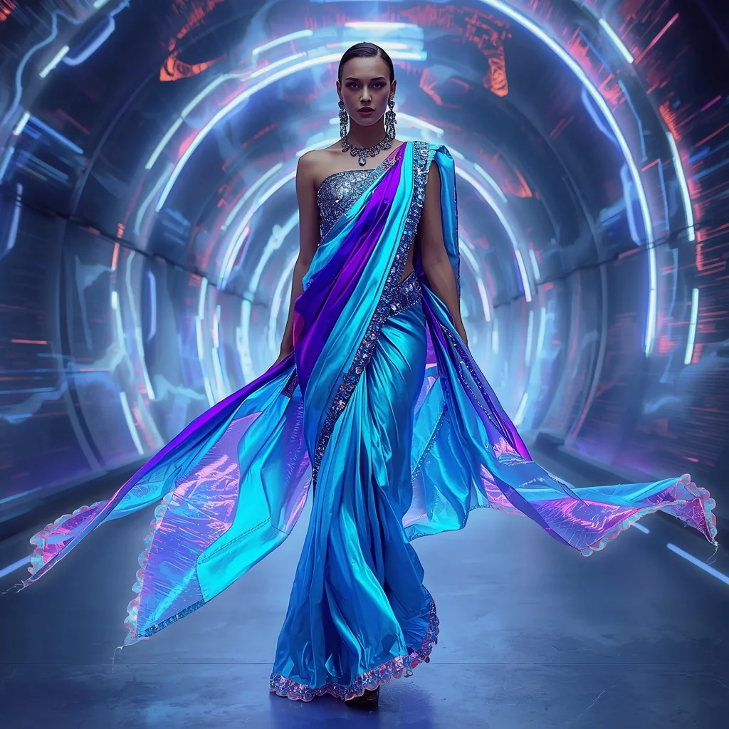 Plasma Silk Wave Saree with Energy Vortex Tunnel | Ai Gemini Prompt