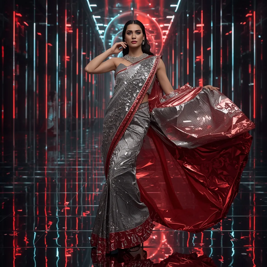 Platinum Flame Infinity Saree with Holographic Reflection Orbit Galaxy Infinity Atrium | Ai Prompt For Reels