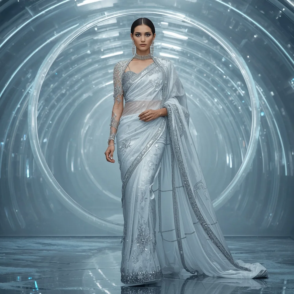 Platinum Glacier Queen Saree with Frozen Crystal Infinity Gallery | Instagram Viral Photo Prompt