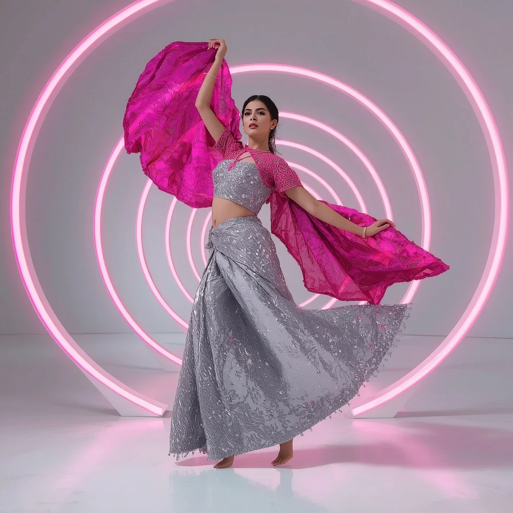 Platinum Lava and Neon Magenta Saree in Ring Gallery | Ai Art Prompt