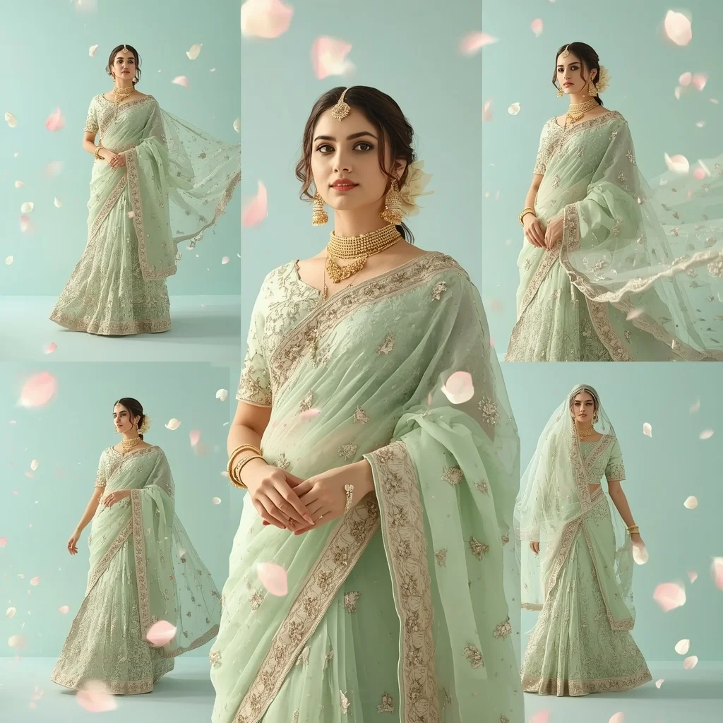 Premium Festive Saree Multicolor Background Luminous Petals | Prompt Seen Trending Girl 2026 Butterfly