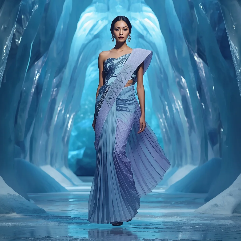 Prism Ice Structure Saree with Frozen Light Cathedral | Character Design Ai Prompt