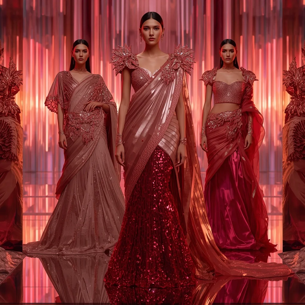 Rose Gold Phoenix Majesty Saree with Infinite Prism Chambers | Pre Wedding Ai Prompt