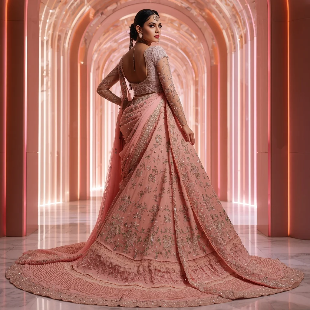 Rose Quartz Noor Palace Saree with Prism Velvet Royal Cathedral | Prompt Chatgpt