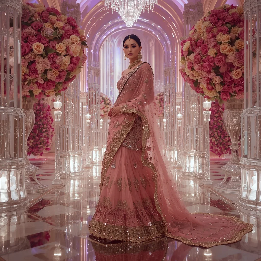 Rose Quartz Noor Queen Saree with Crystal Royal Universes and Infinity Cathedral Empire | Gemini Ai Prompt Copy Paste