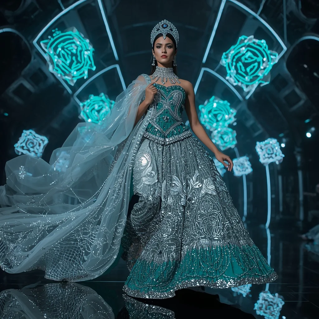 Royal Crystal Labyrinth Saree with Floating Diamond Maze Crowns | Prompt For Girls College Ai Photo Editing