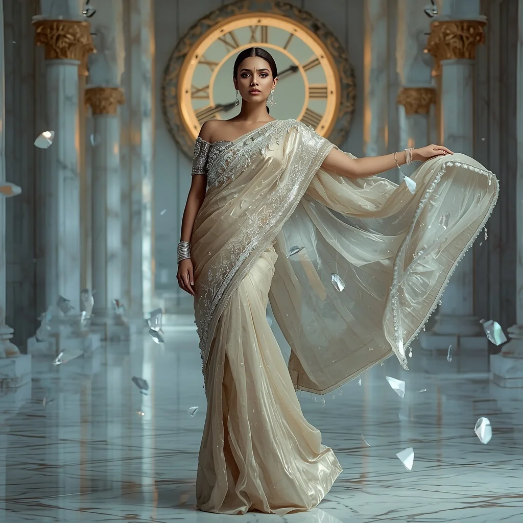 Royal Crystal Timewarp Saree – Ultra Premium Festival Saree with Time-Suspension Pose and Timewarp Crystal Palace Background | Trending Prompt Girls Instagram