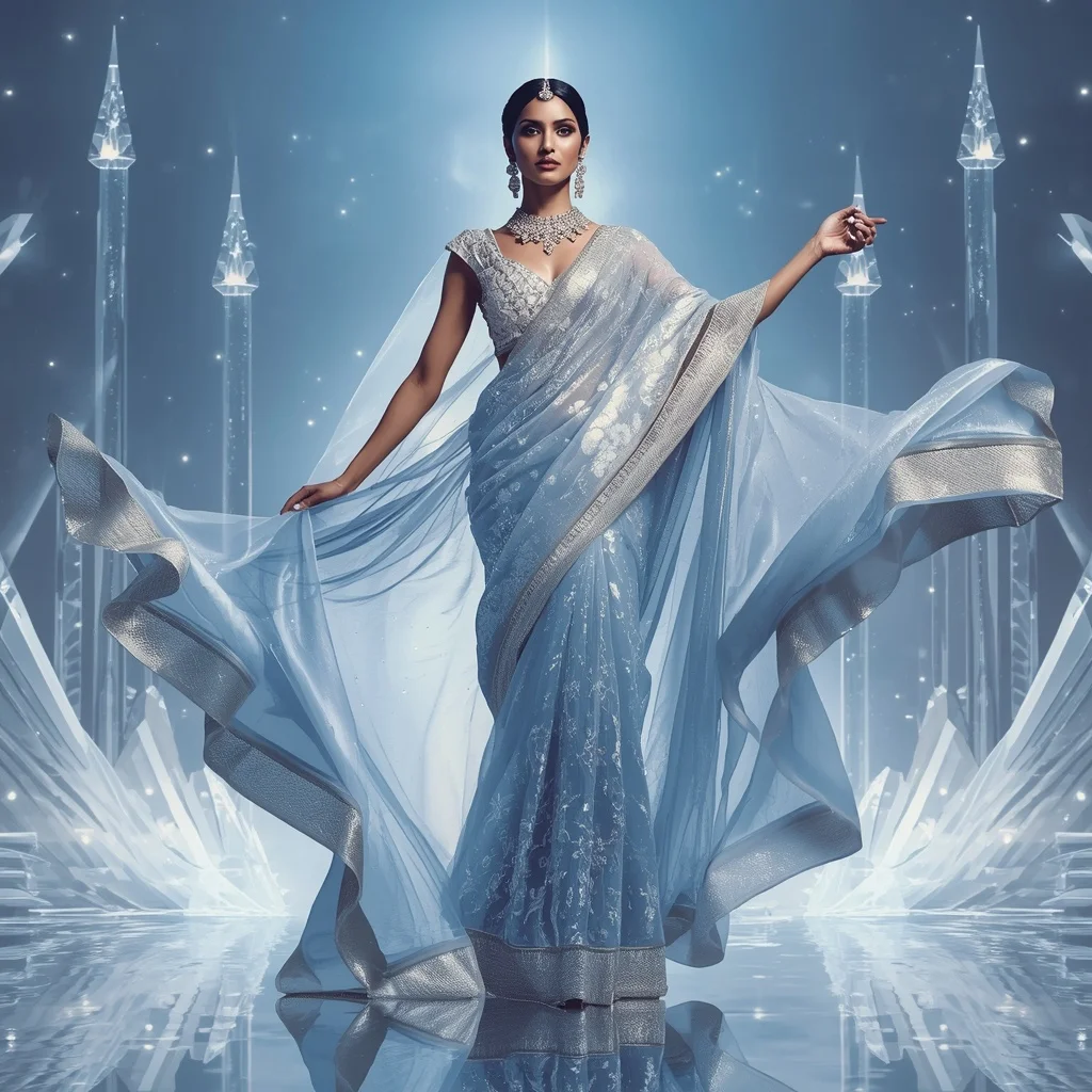 Royal Crystal Zenith Saree – Ultra Premium Festival Saree with Floating Zenith Pose and Crystal Zenith Sky Palace Background | Prompt For Traditional Look For Girl Chatgpt Instagram