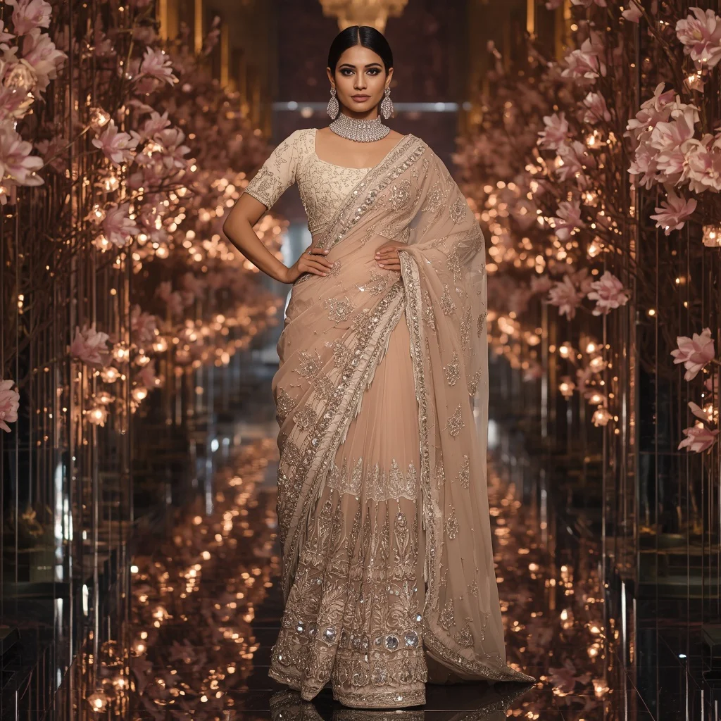 Royal Diamond Magnolia Empress Saree Fashion with Luxury Crystal Blossom Hall Background | Ai Prompt For Social Media