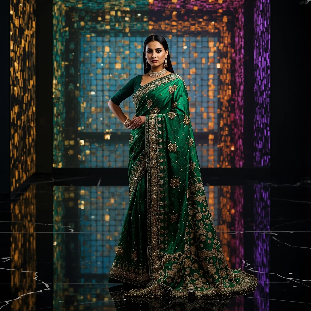 Royal Emerald Heavy Zardosi and Mirror-Mosaic Festive Masterpiece | Prompt Seen Girl Lehenga