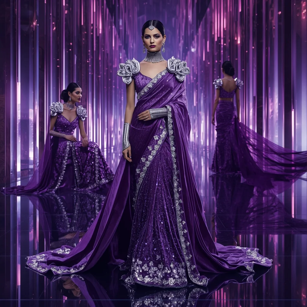 Royal Velvet Diamond Fantasy Saree with Infinite Crystal Corridors | Indian Girl Ai Prompt
