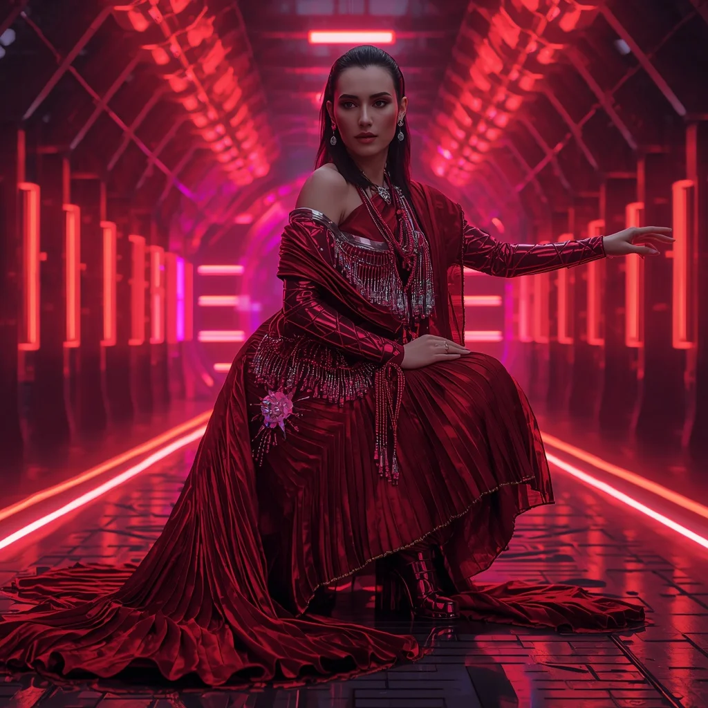 Ruby Eclipse Singularity Infinity Armor Saree with Neon Ribbon Quantum Tunnel Engine Vault Collapse Nexus Field | Prompt For Traditional Look For Girl ChatGPT