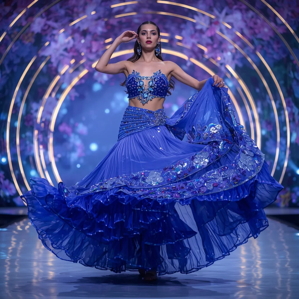 Sapphire Celestia Bloom Saree with Orbit Petal Vault | Chatgpt 4o Image Prompt