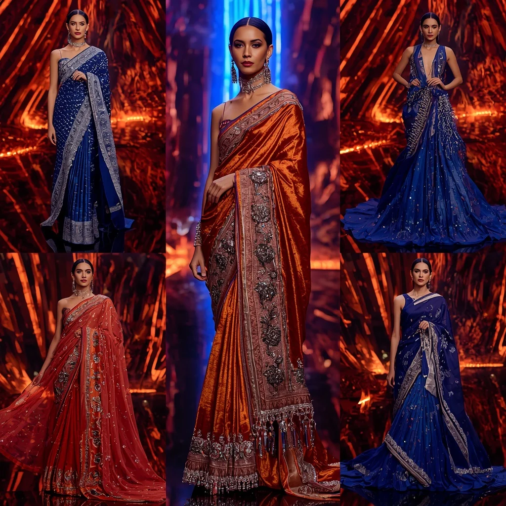 Sapphire Flame Queen Saree with Neon Lava Infinity Citadel | New Instagram Trend Prompt For Girl And Boy