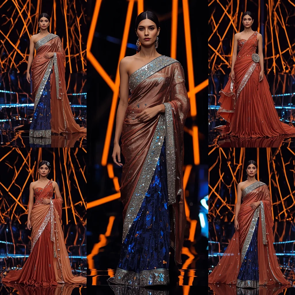 Sapphire Flame Queen Saree with Neon Lava Infinity Empire | Art Ai Prompt
