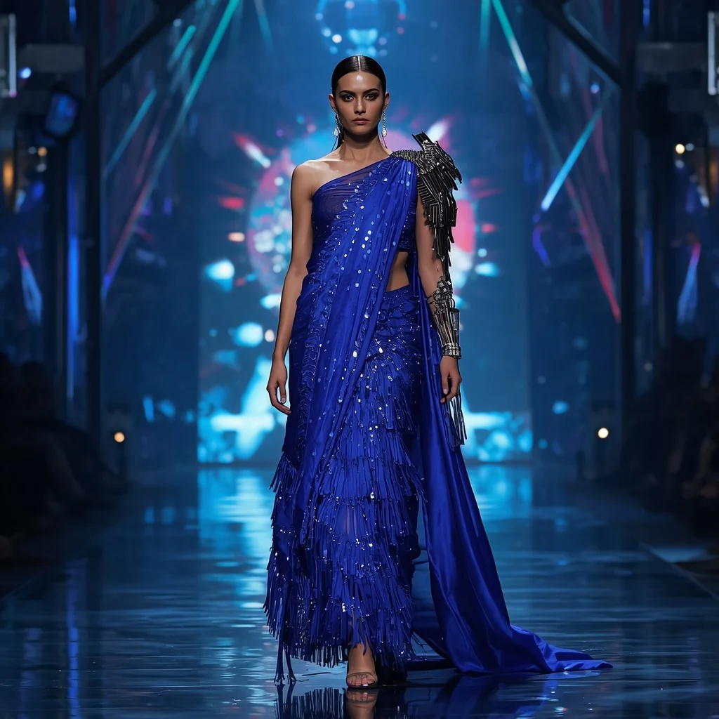Sapphire Nebula Titan Quantum Apex Armor Saree with Floating Laser Hypergrid Cathedral Nexus Sphere Core | Prompt For Gemini AI Girl Style Trending Instagram