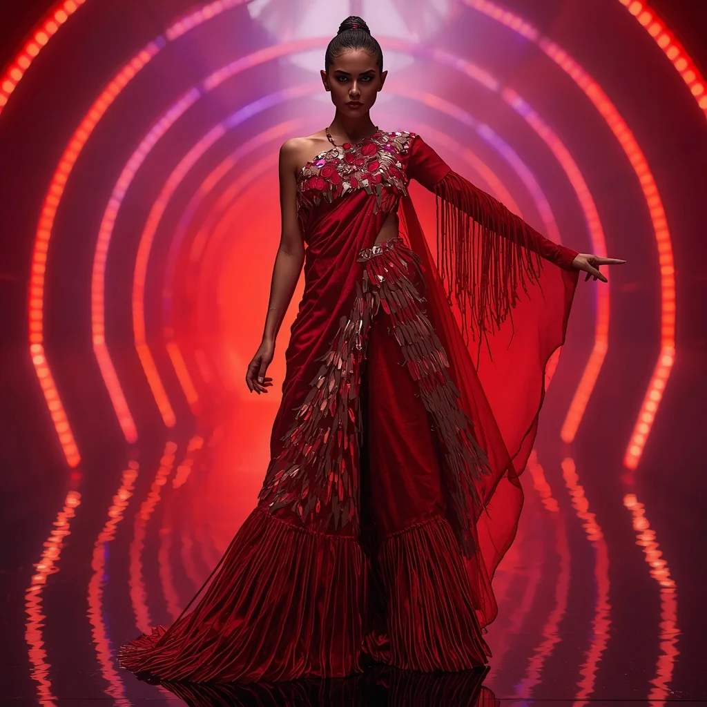 Scarlet Nova Abyss Infinity Surge Armor Saree with Quantum Rift Engine Tunnel Core Collapse Field Nexus System | Best Prompt For Traditional Look For Girl Chatgpt