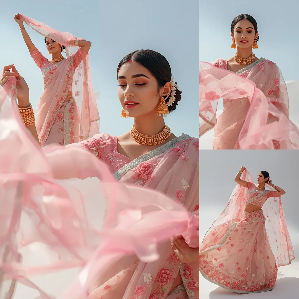 Sheer Organza Waves With Complex Designer Festive Saree | Midjourney Prompt List
