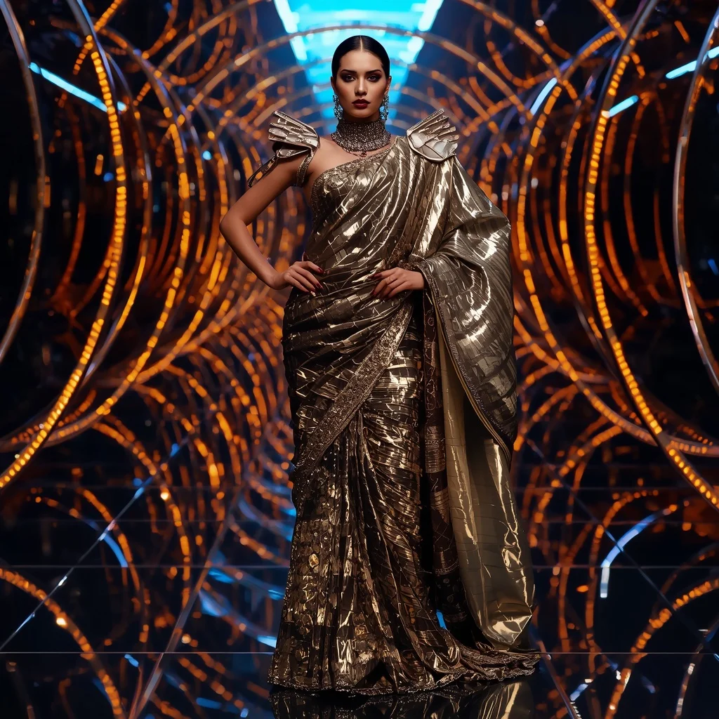 Solar Eclipse Saree with Reflection Spiral Orbit Tunnels | Art Ai Prompt