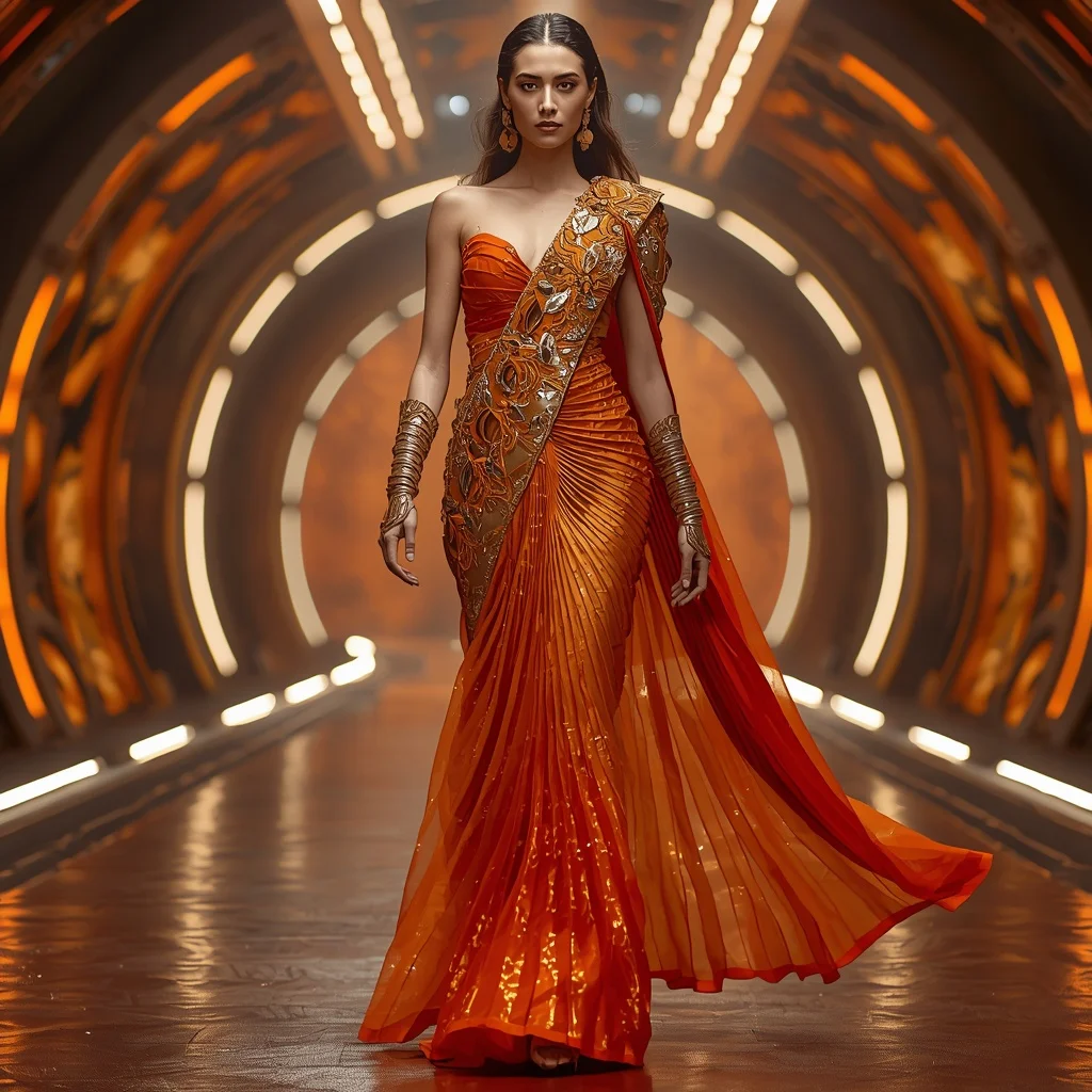 Solar Ember Inferno Apex Armor Saree with Curved Firestorm Quantum Infinity Dome Reactor Hall Nexus System | Best Ai Prompt 2026