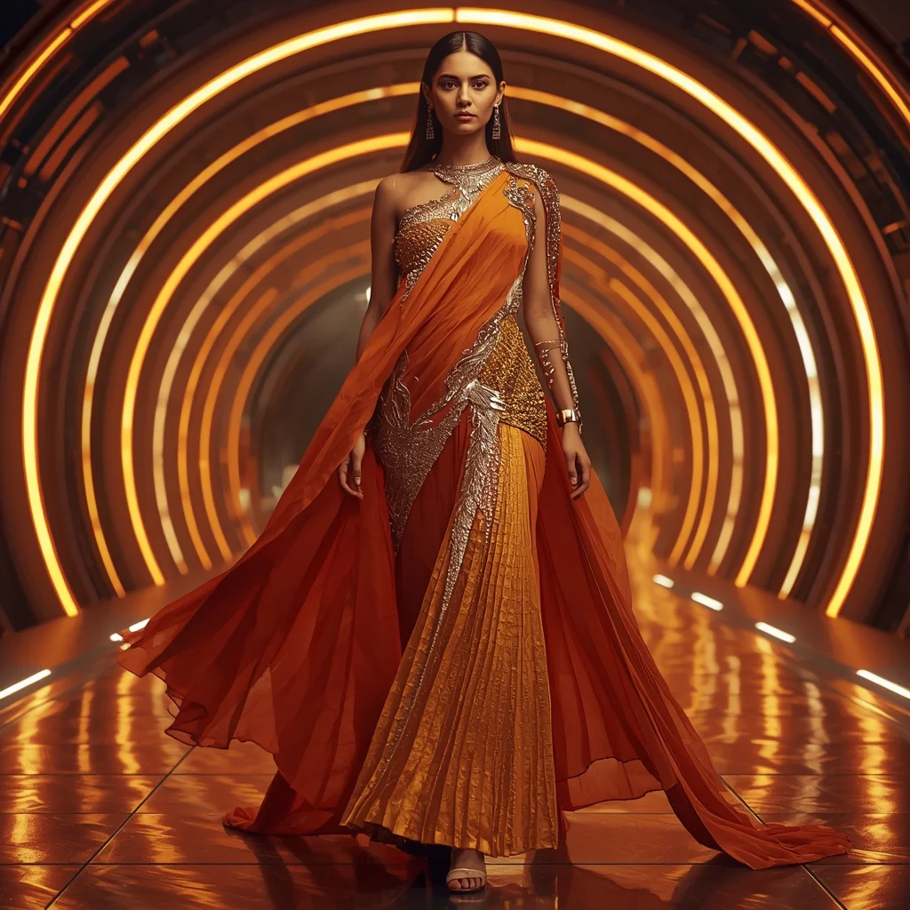 Solar Ember Inferno Apex Infinity Armor Saree with Curved Firestorm Quantum Dome Reactor Hall Nexus System Core | Festive Prompt