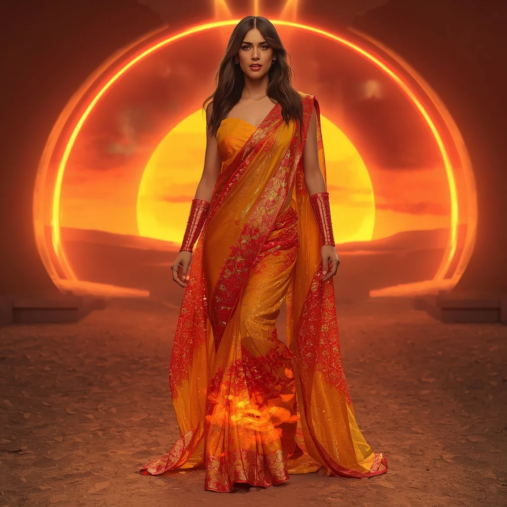 Solar Glass Flame Saree with Burning Light Horizon | Cinematic Ai Prompt