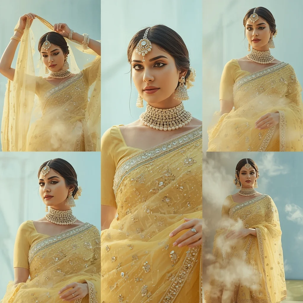 Sunlit Diamond Mist Heavy Designer Festive Fancy Saree | Trending Girl Photo Prompt