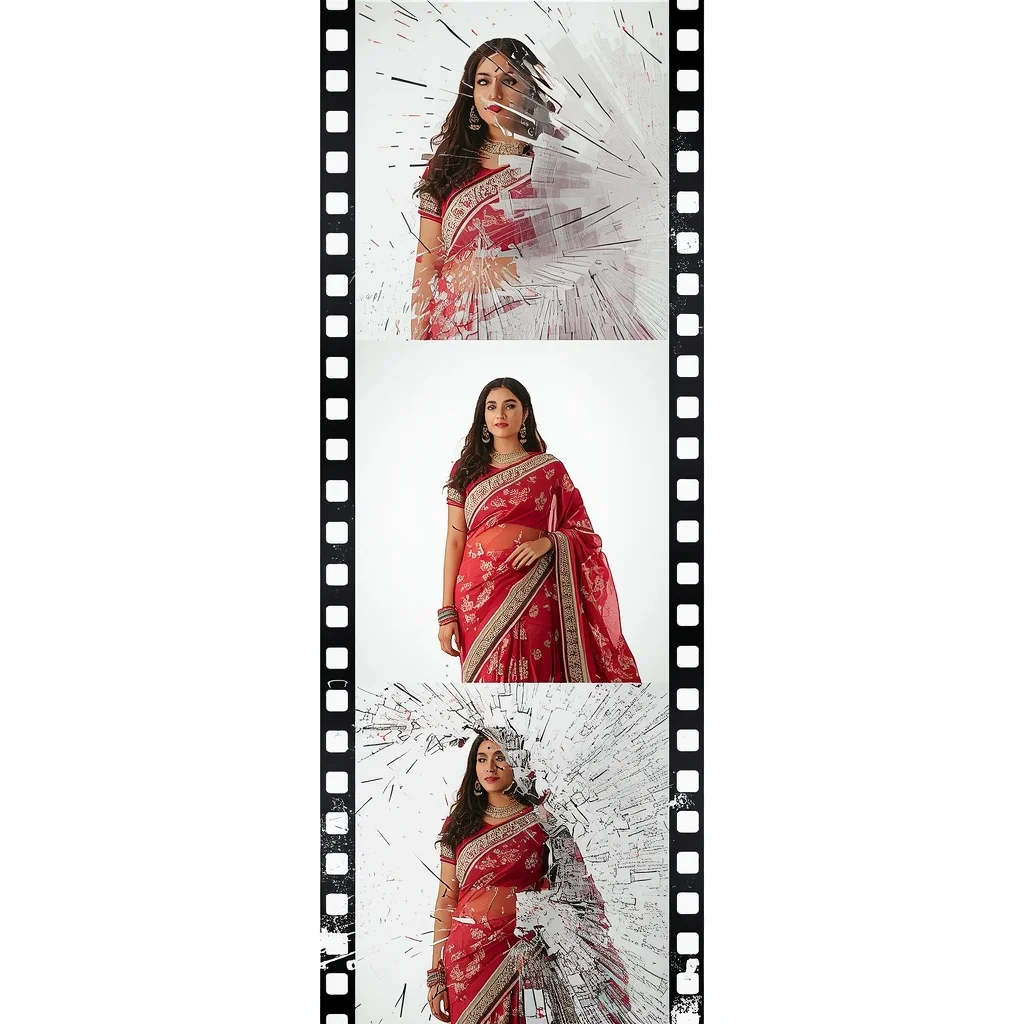 Sunlit Grid Breakdown Dream Loop Strip Fashion Elegance | Saree Whatsapp Dp Ai Prompt
